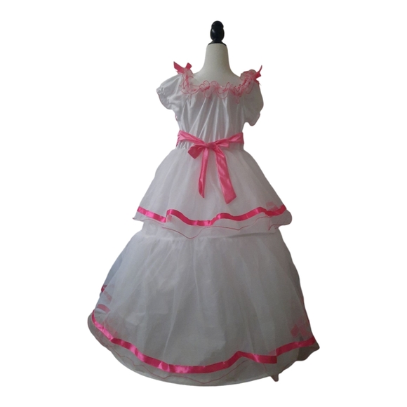 New Southern Belle Costume Kids Halloween White Pink Ribbon Hoop Design w/Bonnet - Picture 2 of 3